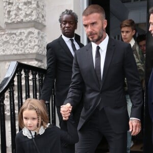 David Beckham, Harper Beckham - David Beckham et ses enfants quittent le défilé Victoria Beckham à Londres lors de la Fashion Week le 16 septembre 2018.