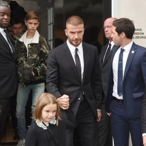 David Beckham, Harper Beckham - David Beckham et ses enfants quittent le défilé Victoria Beckham à Londres lors de la Fashion Week le 16 septembre 2018.