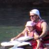Exclusif - David Beckham et sa femme Victoria profitent de leurs enfants Brooklyn, Romeo, Cruz et Harper lors d'un séjour au Monténégro. David et les enfants font du jet ski, le 17 juillet 2018.