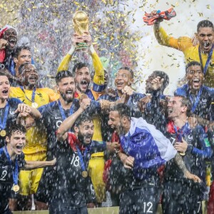 L'équipe de France (Les Bleus) sur la pelouse du stade Loujniki après leur victoire sur la Croatie (4-2) en finale de la Coupe du Monde 2018 (FIFA World Cup Russia2018). Moscou, le 15 juillet, 2018. © Cyril Moreau/Bestimage