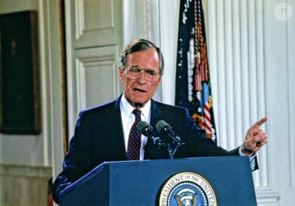 George H.W. Bush en conférence de presse à la Maison blanche le 4 juin 1992. L'ancien président des Etats-Unis est mort à l'âge de 94 ans le 30 novembre 2018.