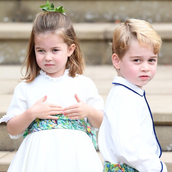 La princesse Charlotte de Cambridge, le prince George - Sorties après la cérémonie de mariage de la princesse Eugenie d'York et Jack Brooksbank en la chapelle Saint-George au château de Windsor le 12 octobre 2018.