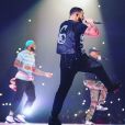 Drake, LeBron James et Travis Scott en concert pour la tournée "Aubrey and the Three Amigos". Octobre 2018.