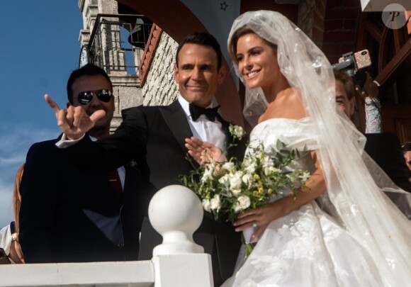 Maria Menounos et Keven Undergaro lors de la cérémonie de leur mariage orthodoxe dans une église du village d'Akovo en Grèce, le 6 octobre 2018.