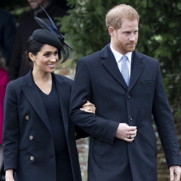 Le prince Harry, duc de Sussex et sa femme Meghan Markle, la duchesse de Sussex enceinte - La famille royale britannique se rend à la messe de Noël à l'église Sainte-Marie-Madeleine à Sandringham, le 25 décembre 2018.