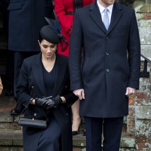 Le prince Harry, duc de Sussex et sa femme Meghan Markle, la duchesse de Sussex enceinte - La famille royale britannique se rend à la messe de Noël à l'église Sainte-Marie-Madeleine à Sandringham, le 25 décembre 2018.