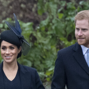 Le prince Harry, duc de Sussex et sa femme Meghan Markle, la duchesse de Sussex enceinte - La famille royale britannique se rend à la messe de Noël à l'église Sainte-Marie-Madeleine à Sandringham, le 25 décembre 2018.