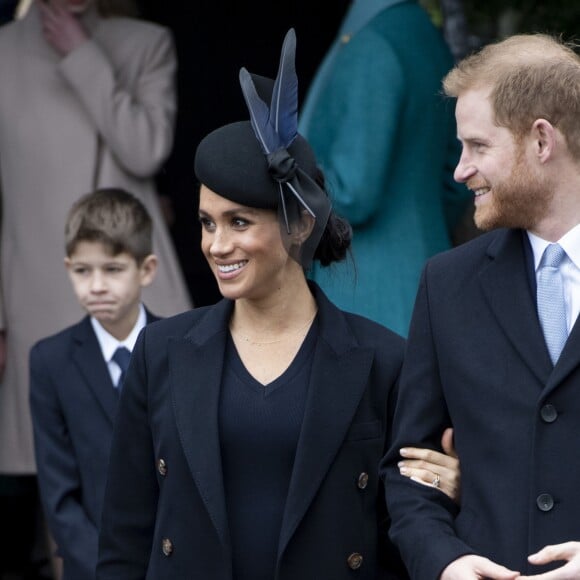 Le prince Harry, duc de Sussex et sa femme Meghan Markle, la duchesse de Sussex enceinte - La famille royale britannique se rend à la messe de Noël à l'église Sainte-Marie-Madeleine à Sandringham, le 25 décembre 2018.