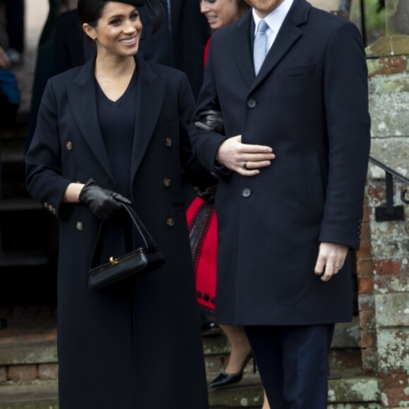 Le prince Harry, duc de Sussex et sa femme Meghan Markle, la duchesse de Sussex enceinte - La famille royale britannique se rend à la messe de Noël à l'église Sainte-Marie-Madeleine à Sandringham, le 25 décembre 2018.