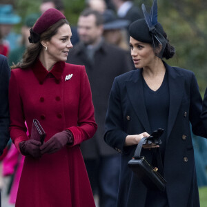 Catherine Kate Middleton, la duchesse de Cambridge et Meghan Markle, la duchesse de Sussex enceinte - La famille royale britannique se rend à la messe de Noël à l'église Sainte-Marie-Madeleine à Sandringham, le 25 décembre 2018.