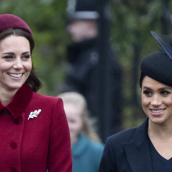 Catherine Kate Middleton, la duchesse de Cambridge et Meghan Markle, la duchesse de Sussex enceinte - La famille royale britannique se rend à la messe de Noël à l'église Sainte-Marie-Madeleine à Sandringham, le 25 décembre 2018.