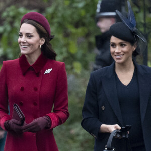 Catherine Kate Middleton, la duchesse de Cambridge et Meghan Markle, la duchesse de Sussex enceinte - La famille royale britannique se rend à la messe de Noël à l'église Sainte-Marie-Madeleine à Sandringham, le 25 décembre 2018.