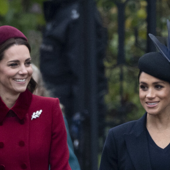 Catherine Kate Middleton, la duchesse de Cambridge et Meghan Markle, la duchesse de Sussex enceinte - La famille royale britannique se rend à la messe de Noël à l'église Sainte-Marie-Madeleine à Sandringham, le 25 décembre 2018.