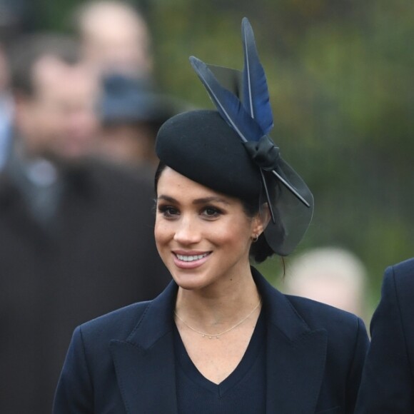 Le prince William et son épouse Kate Middleton, le prince Harry et son épouse Meghan Markle, réunis avec le prince Charles pour Noël à Sandringham, dans le Norfolk, le 25 décembre 2018.