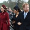 Le prince William et son épouse Kate Middleton, le prince Harry et son épouse Meghan Markle, réunis avec le prince Charles pour Noël à Sandringham, dans le Norfolk, le 25 décembre 2018.