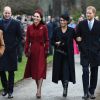 Le prince William et son épouse Kate Middleton, le prince Harry et son épouse Meghan Markle, réunis avec le prince Charles pour Noël à Sandringham, dans le Norfolk, le 25 décembre 2018.