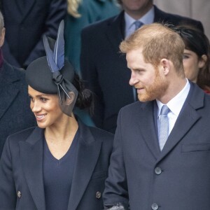 Le prince William, duc de Cambridge, Catherine Kate Middleton, la duchesse de Cambridge, Meghan Markle, duchesse de Sussex enceinte, le prince Harry La famille royale britannique se rend à la messe de Noël à l'église Sainte-Marie-Madeleine à Sandringham, le 25 décembre 2018.