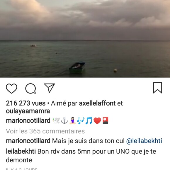 Capture d'écran de l'Instagram de Marion Cotillard, le 2 janvier 2018.