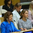 La reine Silvia de Suède et la princesse Madeleine lors d'une conférence sur l'exploitation sexuelle des enfants à l'ONU à New York le 3 octobre 2018.
