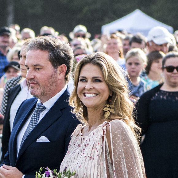 La princesse Madeleine de Suède et son mari Christopher O'Neill lors du 41e anniversaire de la princesse Victoria à Borgholm en Suède le 14 juillet 2018.