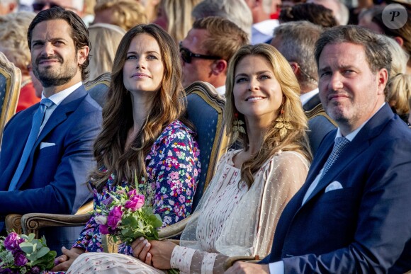 La princesse Madeleine de Suède et son mari Christopher O'Neill lors du 41e anniversaire de la princesse Victoria à Borgholm en Suède le 14 juillet 2018.