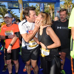 Christian Estrosi, le maire de Nice, et sa femme Laura Tenoudji participent à la 20eme édition de la Prom'Classic, une course à pied de 10kms sur la Promenade des Anglais à Nice le 6 janvier 2019. © Bruno Bebert / Bestimage