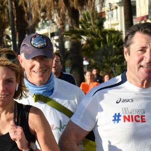 Christian Estrosi, le maire de Nice, et sa femme Laura Tenoudji participent à la 20eme édition de la Prom'Classic, une course à pied de 10kms sur la Promenade des Anglais à Nice le 6 janvier 2019. © Bruno Bebert / Bestimage