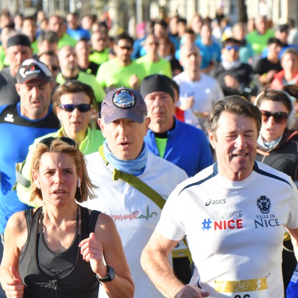 Christian Estrosi, le maire de Nice, et sa femme Laura Tenoudji participent à la 20eme édition de la Prom'Classic, une course à pied de 10kms sur la Promenade des Anglais à Nice le 6 janvier 2019. © Bruno Bebert / Bestimage