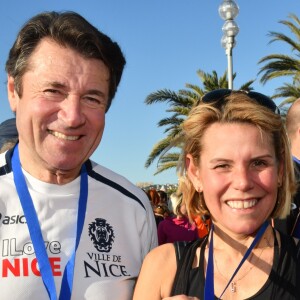 Christian Estrosi, le maire de Nice, et sa femme Laura Tenoudji participent à la 20eme édition de la Prom'Classic, une course à pied de 10kms sur la Promenade des Anglais à Nice le 6 janvier 2019. © Bruno Bebert / Bestimage