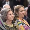 Le roi Juan Carlos Ier d'Espagne, la reine Sofia et l'infante Elena à la cérémonie des Prix nationaux du sport espagnol le 10 janvier 2019 au palais du Pardo, à Madrid.