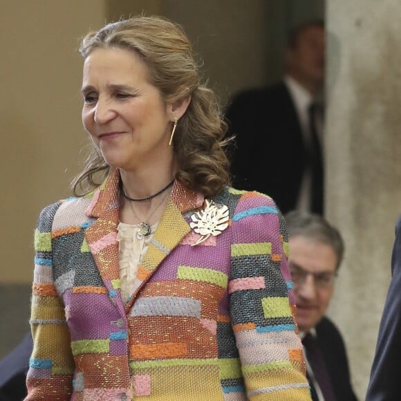 L'infante Elena d'Espagne. Le roi Felipe VI et la reine Letizia d'Espagne, en présence également du roi Juan Carlos, de la reine Sofia, de l'infante Elena et de l'infante Pilar, présidaient à la cérémonie des Prix nationaux du sport espagnol le 10 janvier 2019 au palais du Pardo, à Madrid.