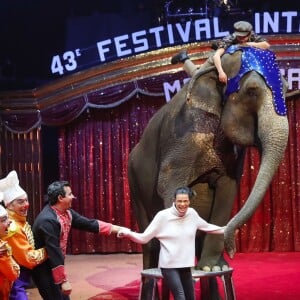 La princesse Stéphanie de Monaco lors de la conférence de presse du Festival International de cirque de Monte-Carlo sous le chapiteau de Fontvieille à Monaco le 15 janvier 2019. Le Festival se déroule du 17 au 27 janvier. © Bruno Bebert / Bestimage