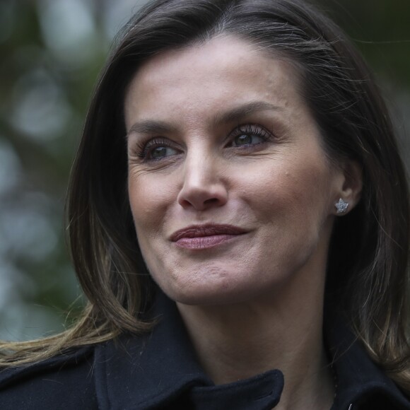 La reine Letizia d'Espagne arrivant le 17 janvier 2019 pour sa réunion de travail avec le comité exécutif de la Fédérations des maladies rares (FEDER) à Madrid.