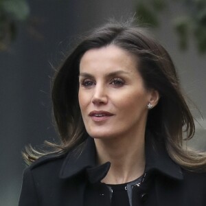 La reine Letizia d'Espagne arrivant le 17 janvier 2019 pour sa réunion de travail avec le comité exécutif de la Fédérations des maladies rares (FEDER) à Madrid.