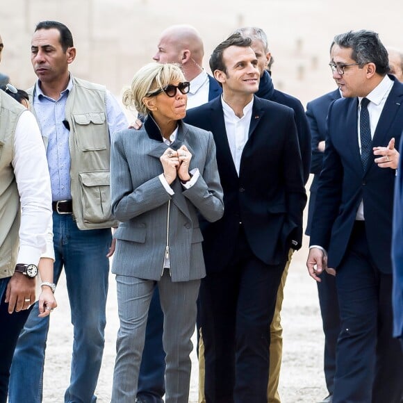 Le président de la République française Emmanuel Macron, son épouse la première dame Brigitte Macron, le ministre de la Culture Franck Riester et le ministre de l'Europe et des Affaires Etrangères Jean-Yves Le Drian visitent le temple au temple d'Abou Simbel – Le couple présidentiel entame sa vitie de trois jours en Egypte, le dimanche 27 janvier 2019 © Eliot Blondet/Pool/Bestimage