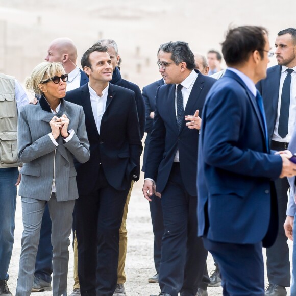 Le président de la République française Emmanuel Macron, son épouse la première dame Brigitte Macron, le ministre de la Culture Franck Riester et le ministre de l'Europe et des Affaires Etrangères Jean-Yves Le Drian visitent le temple au temple d'Abou Simbel – Le couple présidentiel entame sa vitie de trois jours en Egypte, le dimanche 27 janvier 2019 © Eliot Blondet/Pool/Bestimage