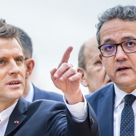 Le président de la République française Emmanuel Macron, son épouse la première dame Brigitte Macron, le ministre de la Culture Franck Riester et le ministre de l'Europe et des Affaires Etrangères Jean-Yves Le Drian visitent le temple au temple d'Abou Simbel – Le couple présidentiel entame sa vitie de trois jours en Egypte, le dimanche 27 janvier 2019 © Eliot Blondet/Pool/Bestimage