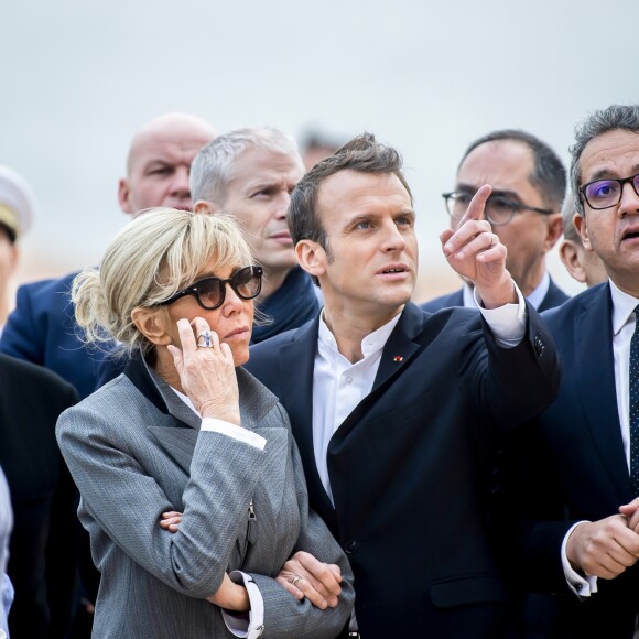 Le président de la République française Emmanuel Macron, son épouse la première dame Brigitte Macron, le ministre de la Culture Franck Riester et le ministre de l'Europe et des Affaires Etrangères Jean-Yves Le Drian visitent le temple au temple d'Abou Simbel – Le couple présidentiel entame sa vitie de trois jours en Egypte, le dimanche 27 janvier 2019 © Eliot Blondet/Pool/Bestimage