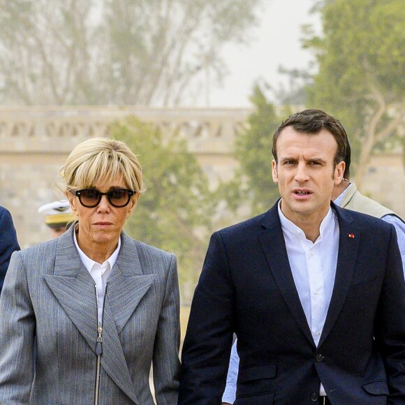 Le président de la République française Emmanuel Macron, son épouse la première dame Brigitte Macron, le ministre de la Culture Franck Riester et le ministre de l'Europe et des Affaires Etrangères Jean-Yves Le Drian visitent le temple au temple d'Abou Simbel – Le couple présidentiel entame sa vitie de trois jours en Egypte, le dimanche 27 janvier 2019 © Eliot Blondet/Pool/Bestimage