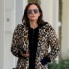 Exclusif - Katharine McPhee porte un manteau en fausse fourrure léopard et une bague de fiançailles XXL à son arrivée à la clinique Kate Somerville à West Hollywood, Los Angeles. Le 18 janvier 2019