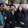 Dominique Rageys, fille de Michel Legrand, Macha Méril, Eugénie Angot (Fille de Michel Legrand), Stanislas, petit-fils de Michel Legrand - Obsèques de Michel Legrand - Arrivées au cimetière du Père Lachaise à Paris le 1er février 2019.