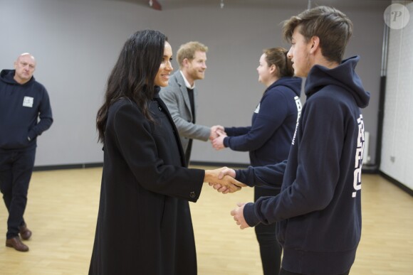 Le prince Harry, duc de Sussex, et Meghan Markle, duchesse de Sussex, enceinte visitent l'association Empire Fighting Chance qui utilise la boxe pour soutenir les enfants qui échouent à l'école. Bristol le 1er février, 2019