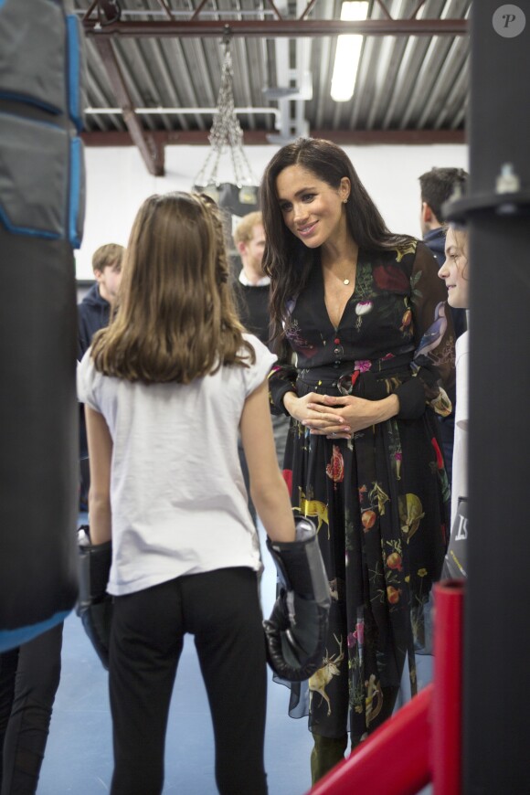 Le prince Harry, duc de Sussex, et Meghan Markle, duchesse de Sussex, enceinte visitent l'association Empire Fighting Chance qui utilise la boxe pour soutenir les enfants qui échouent à l'école. Bristol le 1er février, 2019