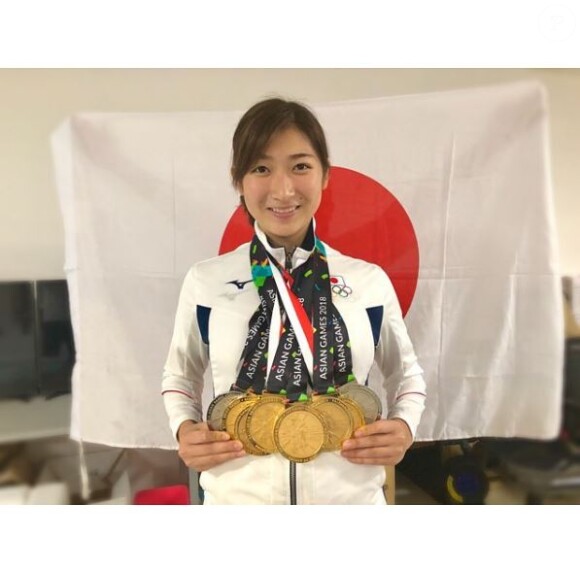 Rikako Ikee avec toutes ses médailles remportées les Asian Games 2018. Instagram le 24 août 2018.