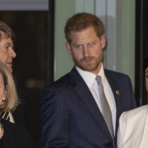 Le prince Harry et Meghan Markle, enceinte, arrivent au musée d'histoire naturelle pour assister à la soirée de gala The Wider Earth à Londres le 12 février 2019.