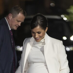 Le prince Harry et Meghan Markle, enceinte, arrivent au musée d'histoire naturelle pour assister à la soirée de gala The Wider Earth à Londres le 12 février 2019.