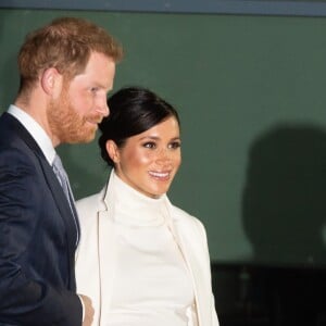 Le prince Harry et Meghan Markle, enceinte, arrivent au musée d'histoire naturelle pour assister à la soirée de gala The Wider Earth à Londres le 12 février 2019.