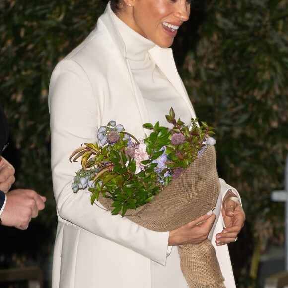 Le prince Harry et Meghan Markle, enceinte, arrivent au musée d'histoire naturelle pour assister à la soirée de gala The Wider Earth à Londres le 12 février 2019.