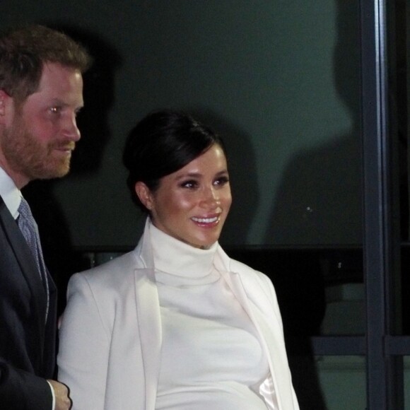 Le prince Harry et Meghan Markle, enceinte, arrivent au musée d'histoire naturelle pour assister à la soirée de gala The Wider Earth à Londres le 12 février 2019.