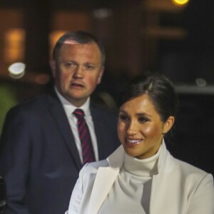 Le prince Harry et Meghan Markle, enceinte, arrivent au musée d'histoire naturelle pour assister à la soirée de gala The Wider Earth à Londres le 12 février 2019.